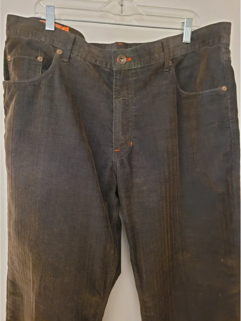 Faconnable Men's Garment Washed Finish Brown Corduroy Pants Sz 40 Tunisia Y2K